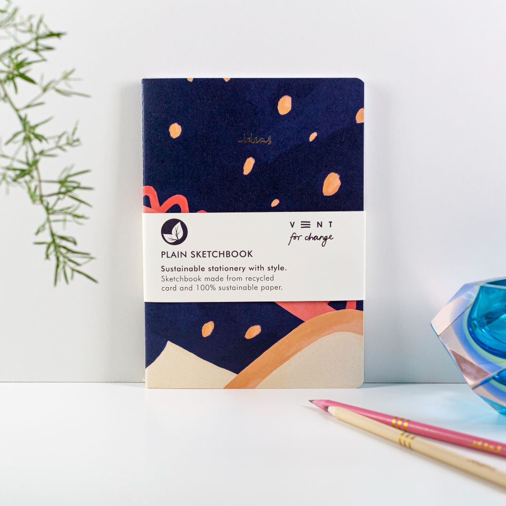 Ideas A5 Notebook with Soft Cover  Recycled & Sustainable - blue notebook plain- front-min