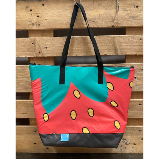 XL tote bag made from salvaged inflatables - strawberry