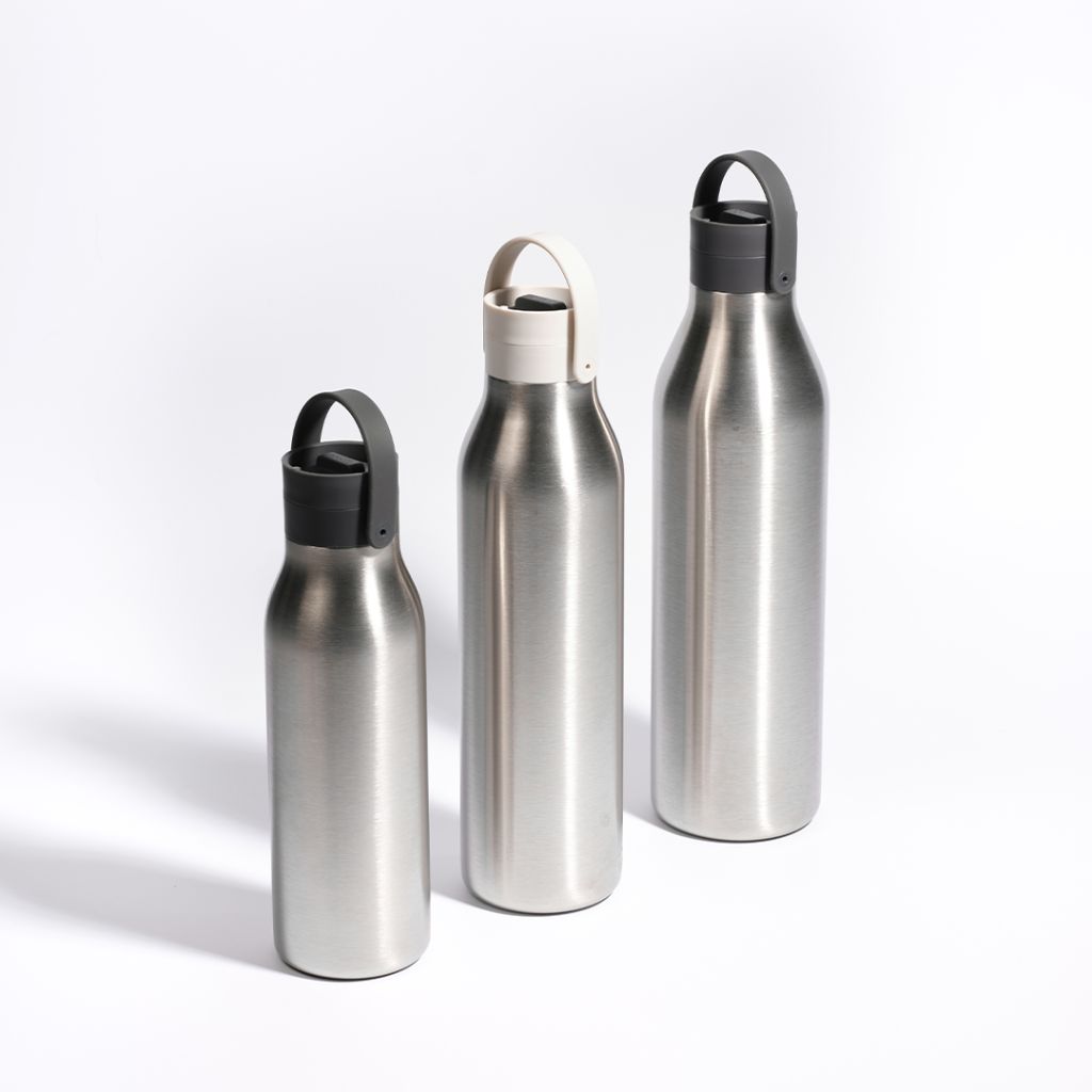 Small 500ml Stainless Steel Bottle - Storm Grey - three bottle sizes