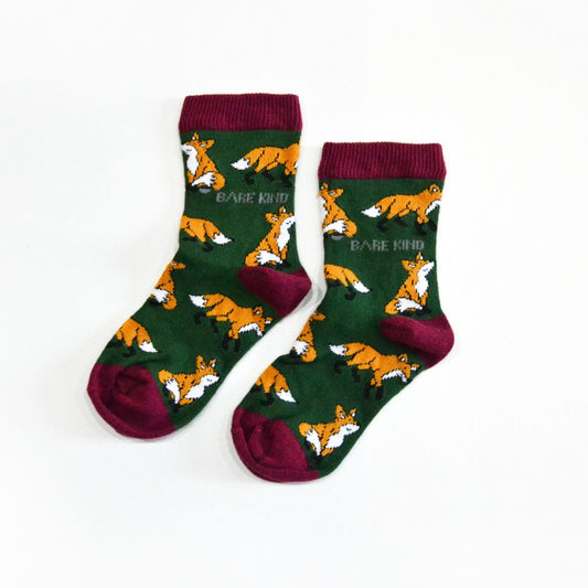 Socks Helping Foxes  Bamboo Socks in 3 Kids' Sizes - two socks