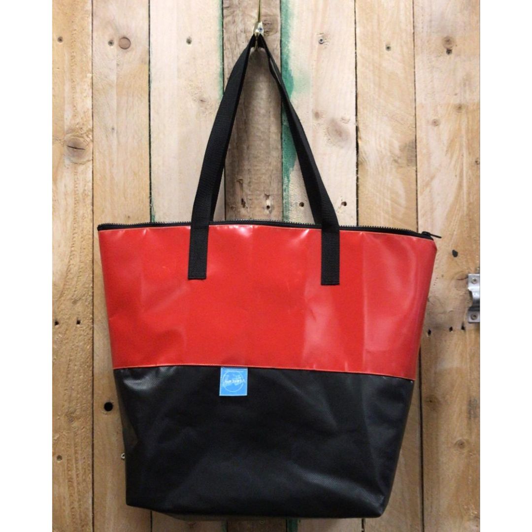 XL tote bag made from salvaged inflatables - red and black