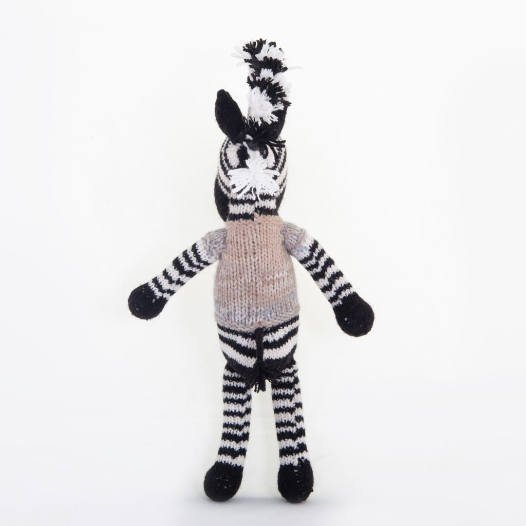 Zebra soft toy handmade and Fair Trade - from back