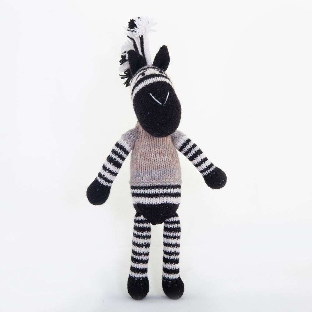 Zebra knitted soft toy - handmade and Fair Trade 